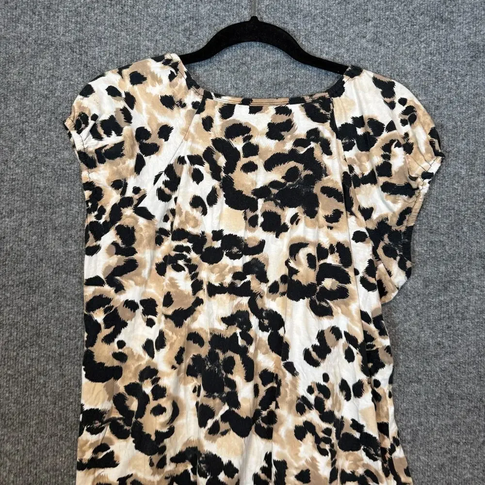 Michael‎ Kors Shirt Womens XL Animal Print Short Sleeve Blouse Stretch